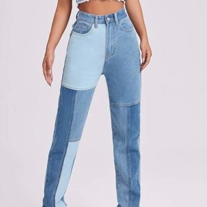 High-waisted colourblock jeans